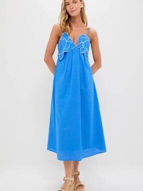 English Factory Bright Blue Spaghetti-Strap Maxi Dress with White Trim